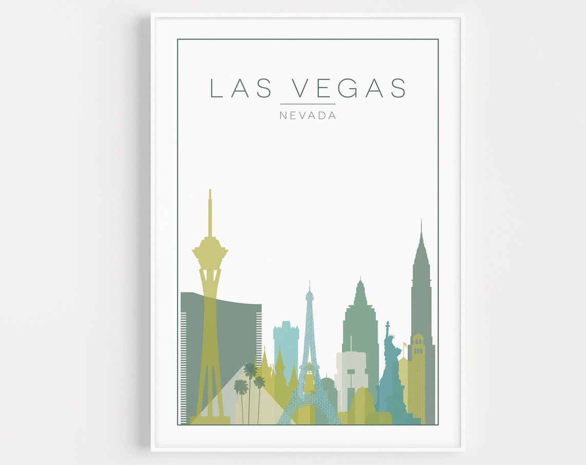 Las Vegas Print Las Vegas Poster Las Vegas Green Print Art Las Vegas Travel Print Vegas Gift Travel Poster