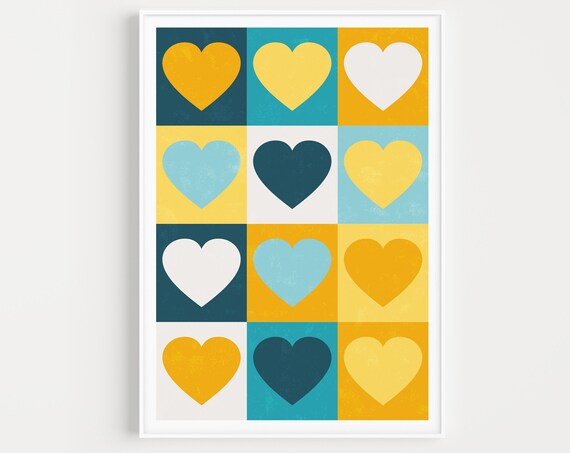 Heart Print Blue Print Art Blue Yellow Wall Art Print Wall Art Heart Minimalist Print Modern Art Scandinavian