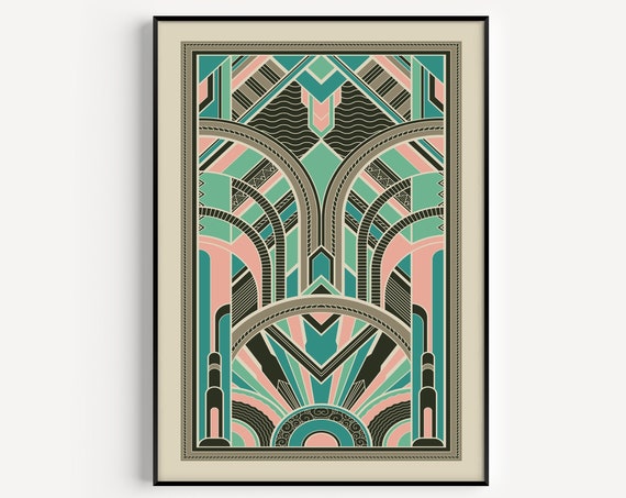 Art Deco Green Pink Print Art Deco Print Geometric Print Art Deco Poster Wall Art Print Pink Art Print Green Art Deco
