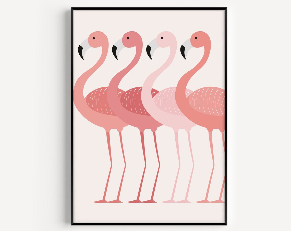 Flamingo Pink Wall Art Print, Bird Illustration