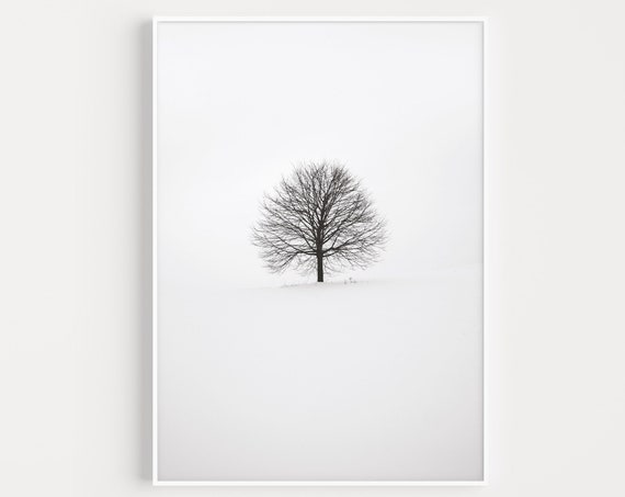 Tree Print, Black White Minimalist Wall Art