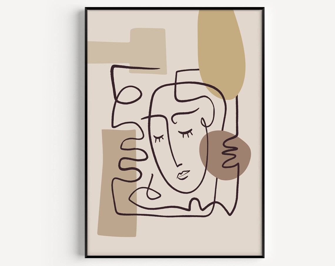 Abstract Single Line Face on Beige Modern Artwork Wall Poster
