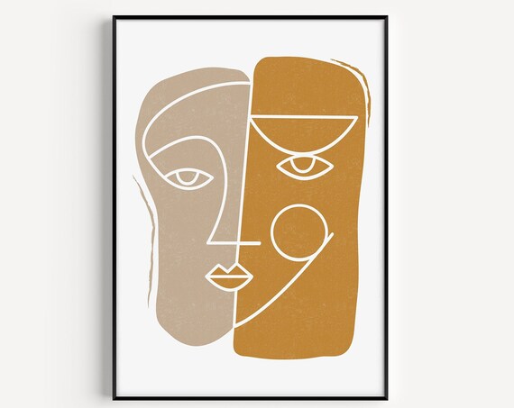 Boho Yellow Print Face Print Wall Art Print Mustard Print Line Art Print Boho Wall Art Abstract Print Wall Art