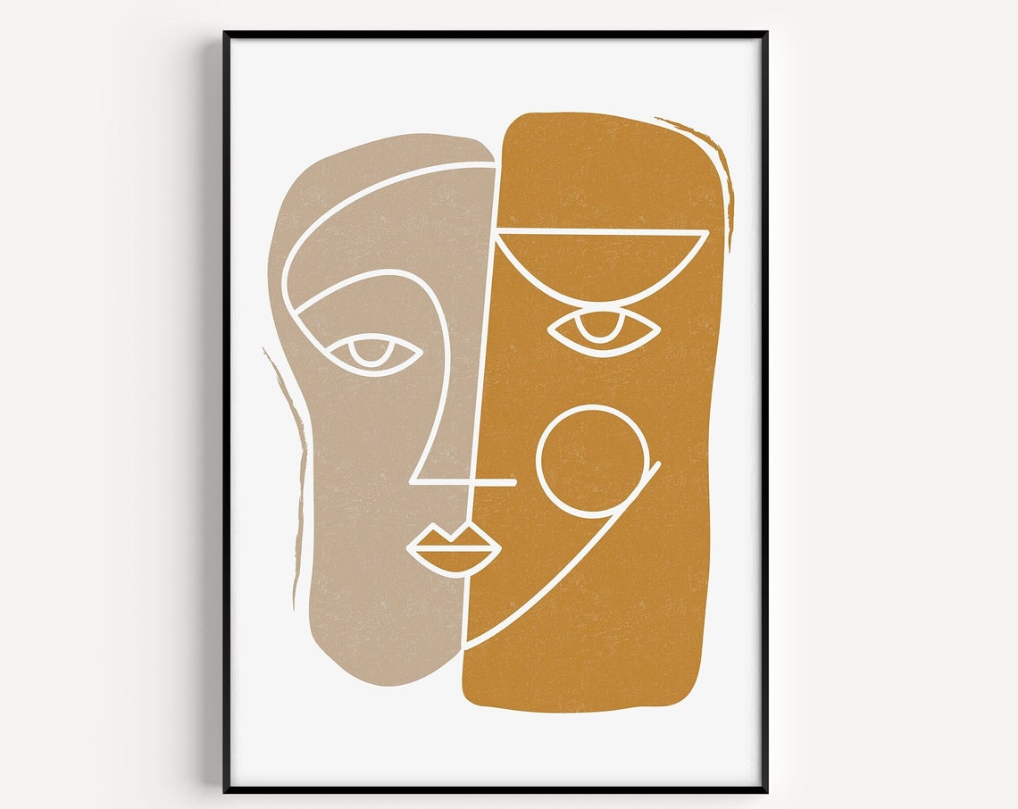 Boho Yellow Print Face Print Wall Art Print Mustard Print Line Art Print Boho Wall Art Abstract Print Wall Art