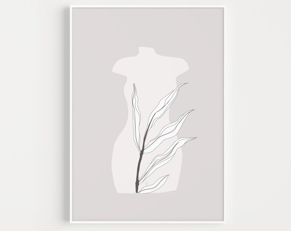 Female Torso Line Art Grey Minimalist Scandinavian Figure Poster