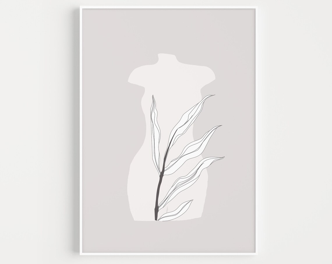 Female Torso Line Art Grey Minimalist Scandinavian Figure Poster