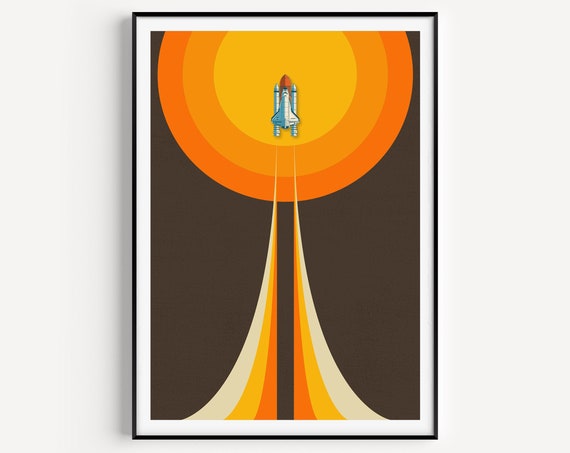 Retro Rocket Space Art Print, Celestial Decor