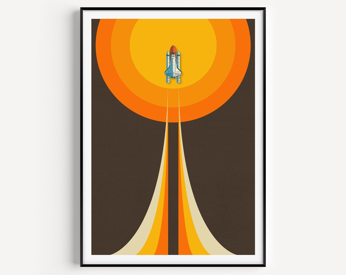 Retro Rocket Space Art Print, Celestial Decor