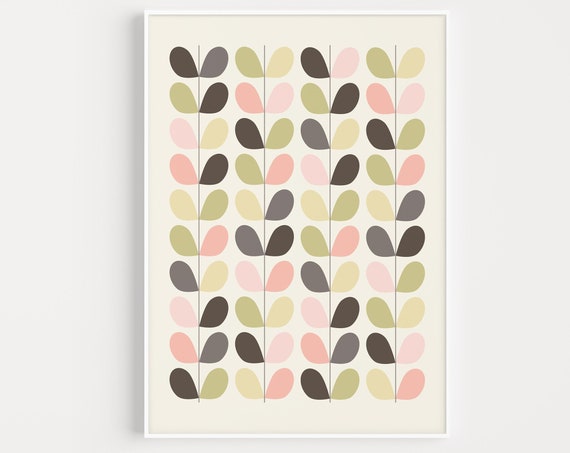 Pink Leaves Mid-Century Minimalist Modern Art Print