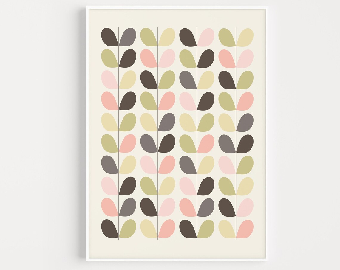 Pink Leaves Mid-Century Minimalist Modern Art Print