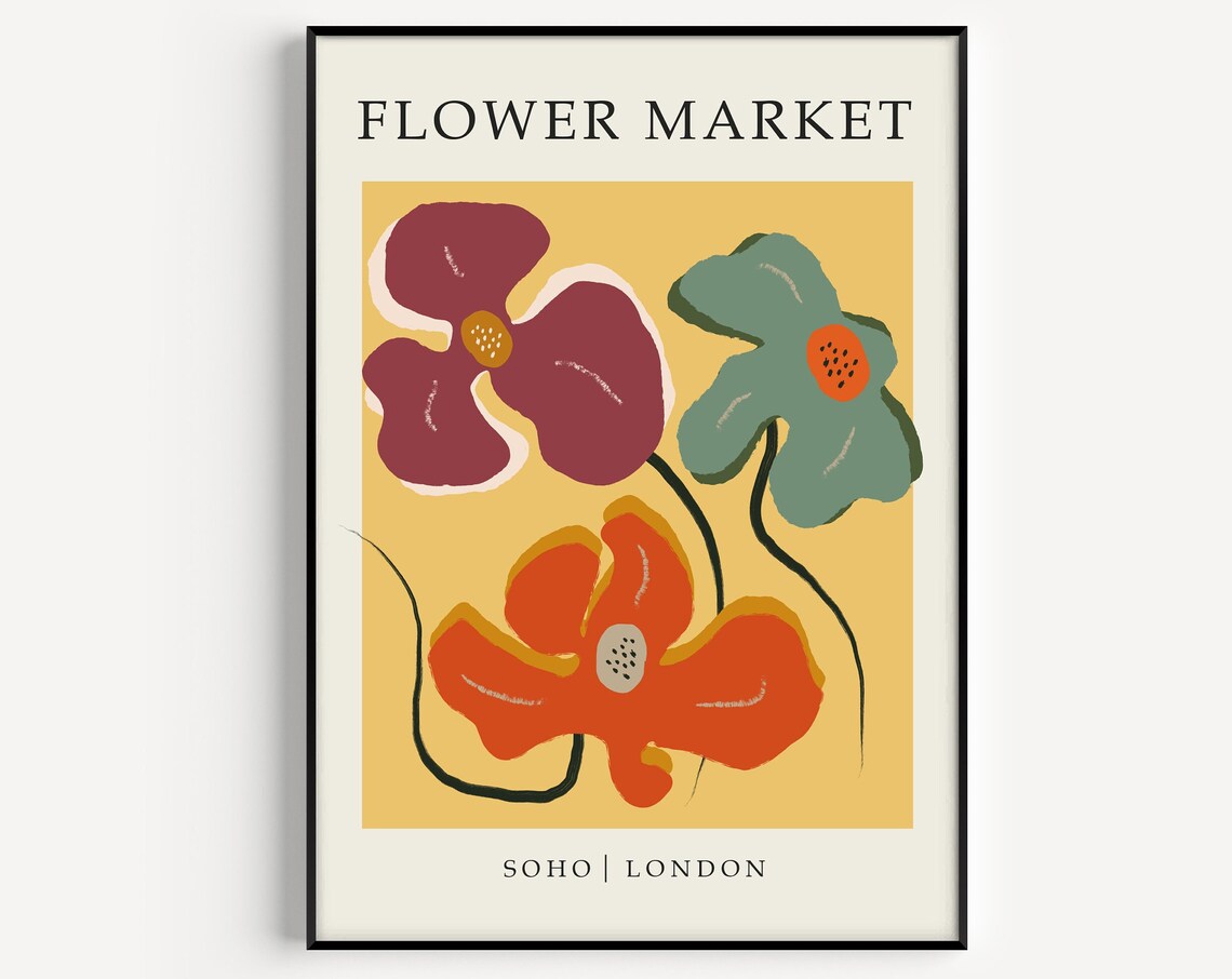 Flower Market Print Yellow Print Wall Art Orange Flower Print Flower Market Floral Print Instant Flower Print