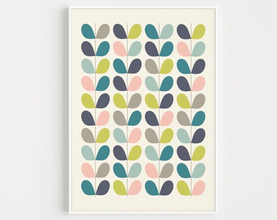 Mid Century Leaves Poster Print, Minimalist Art