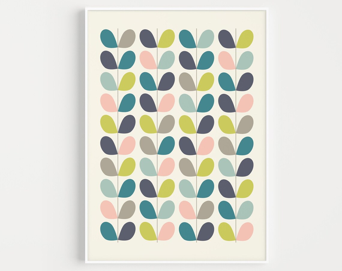 Mid Century Leaves Poster Print, Minimalist Art