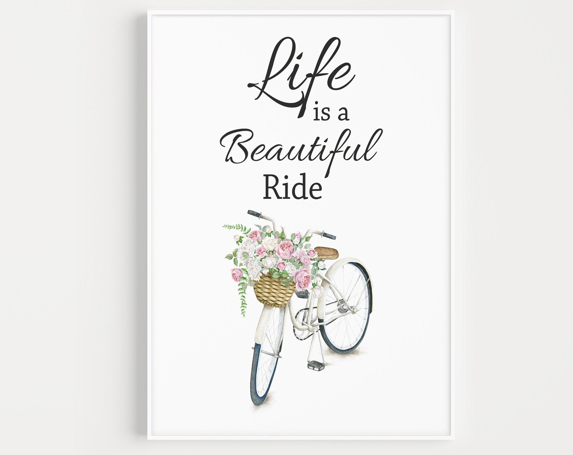 Life Is A Beautiful Ride Vintage Bicycle Flowers Quote Wall Poster