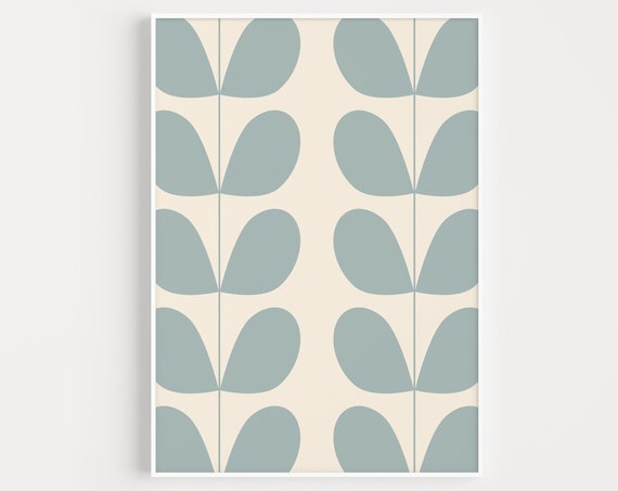Mid Century Retro Blue Minimalist Wall Art Print