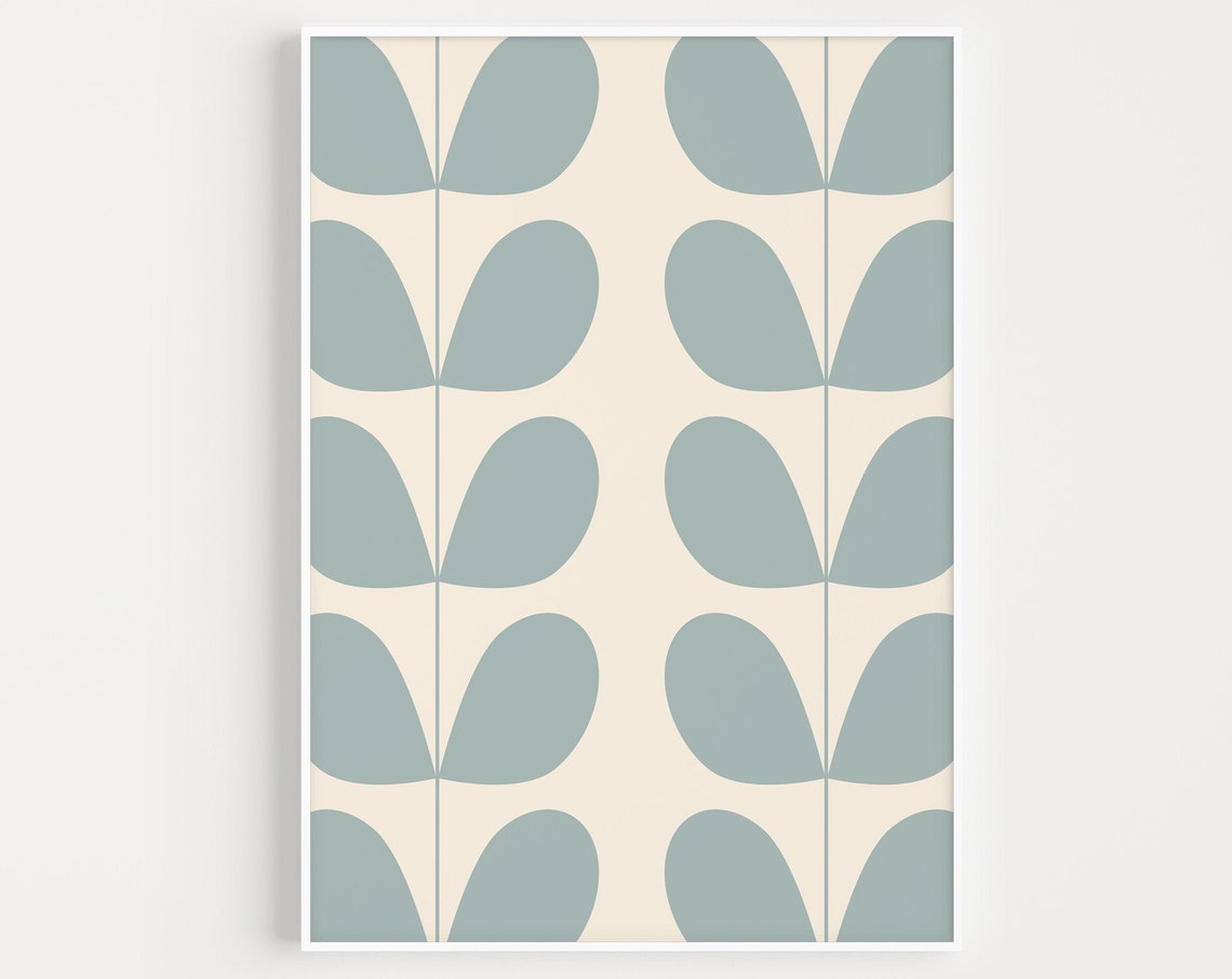 Mid Century Retro Blue Minimalist Wall Art Print
