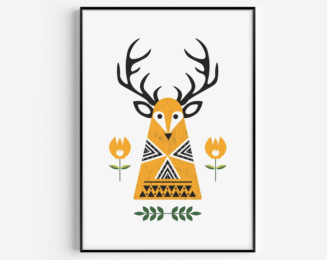 Stag Print, Minimalist Nordic Wall Art Print