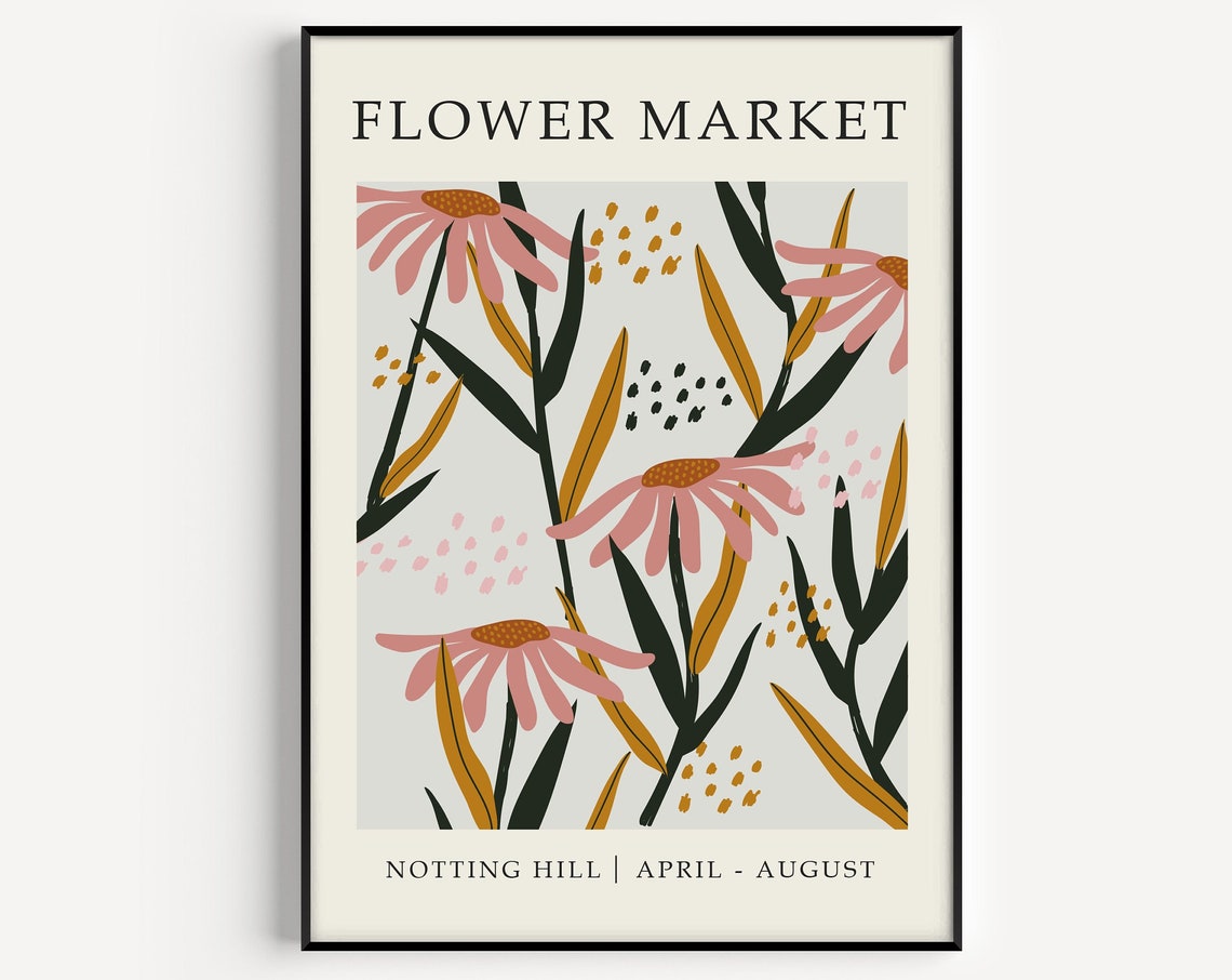 Flower Market Print Flower Print London Print Wall Art Print Pink Flower Print Flower Market Floral Print Instant