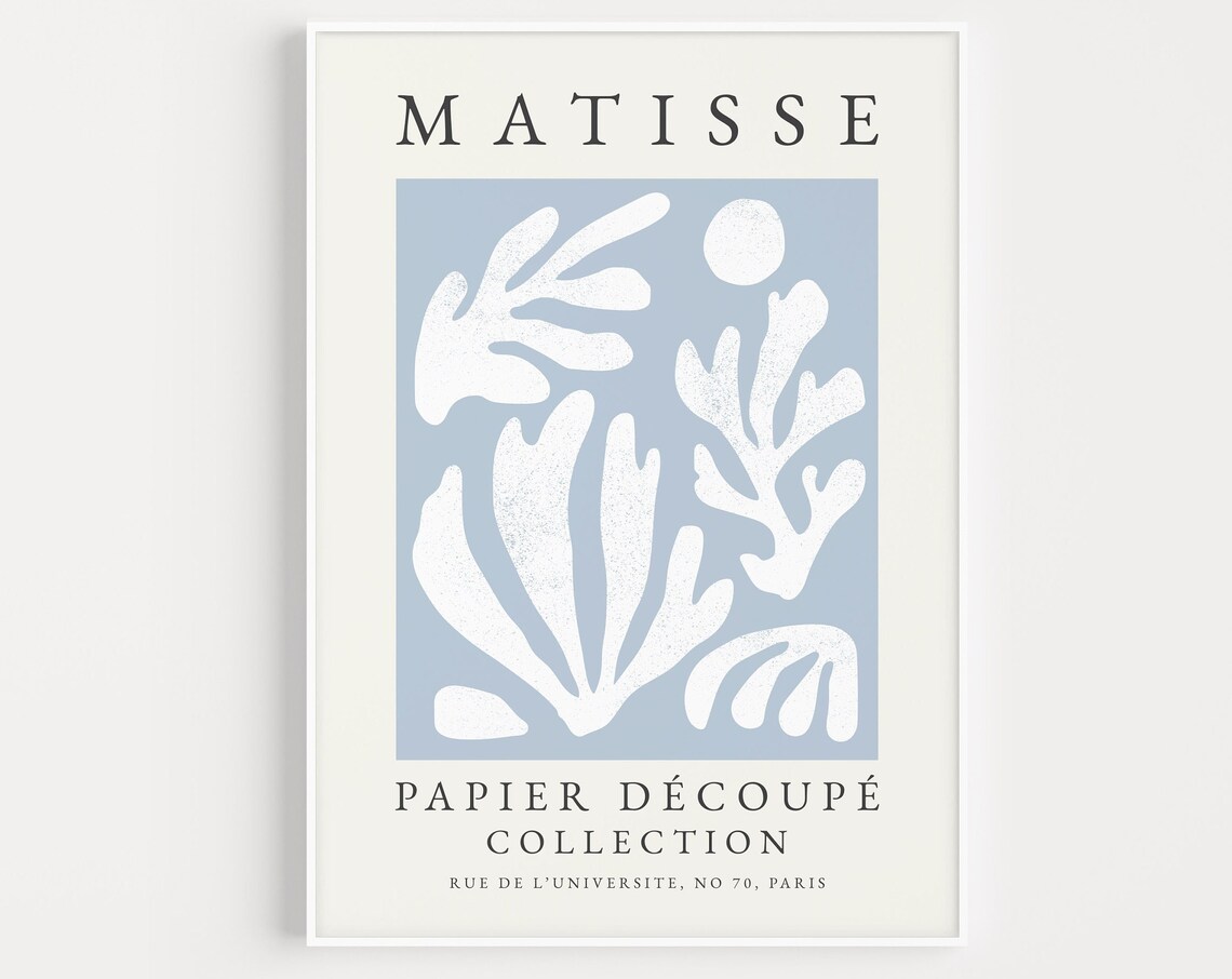 Matisse-Inspired Blue Boho Abstract Art Print