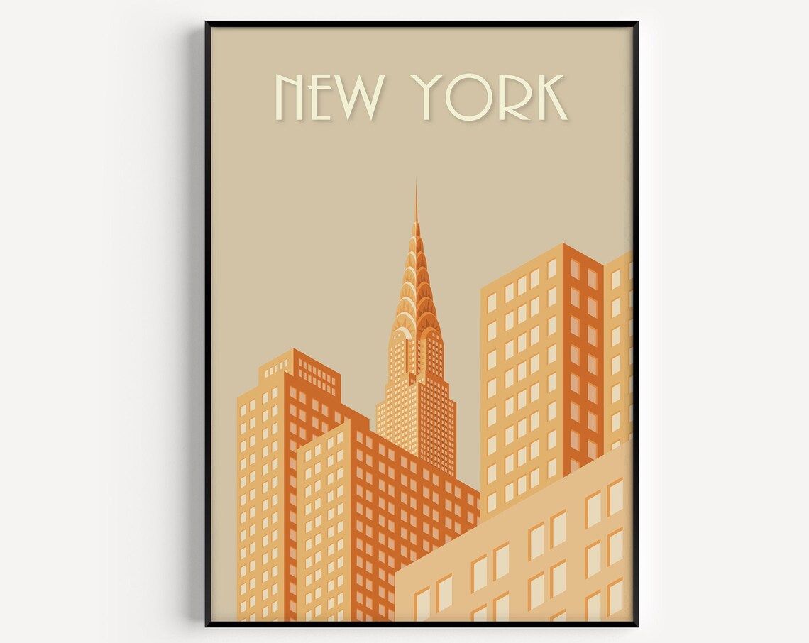 New York Orange Travel Poster, Wall Art Print