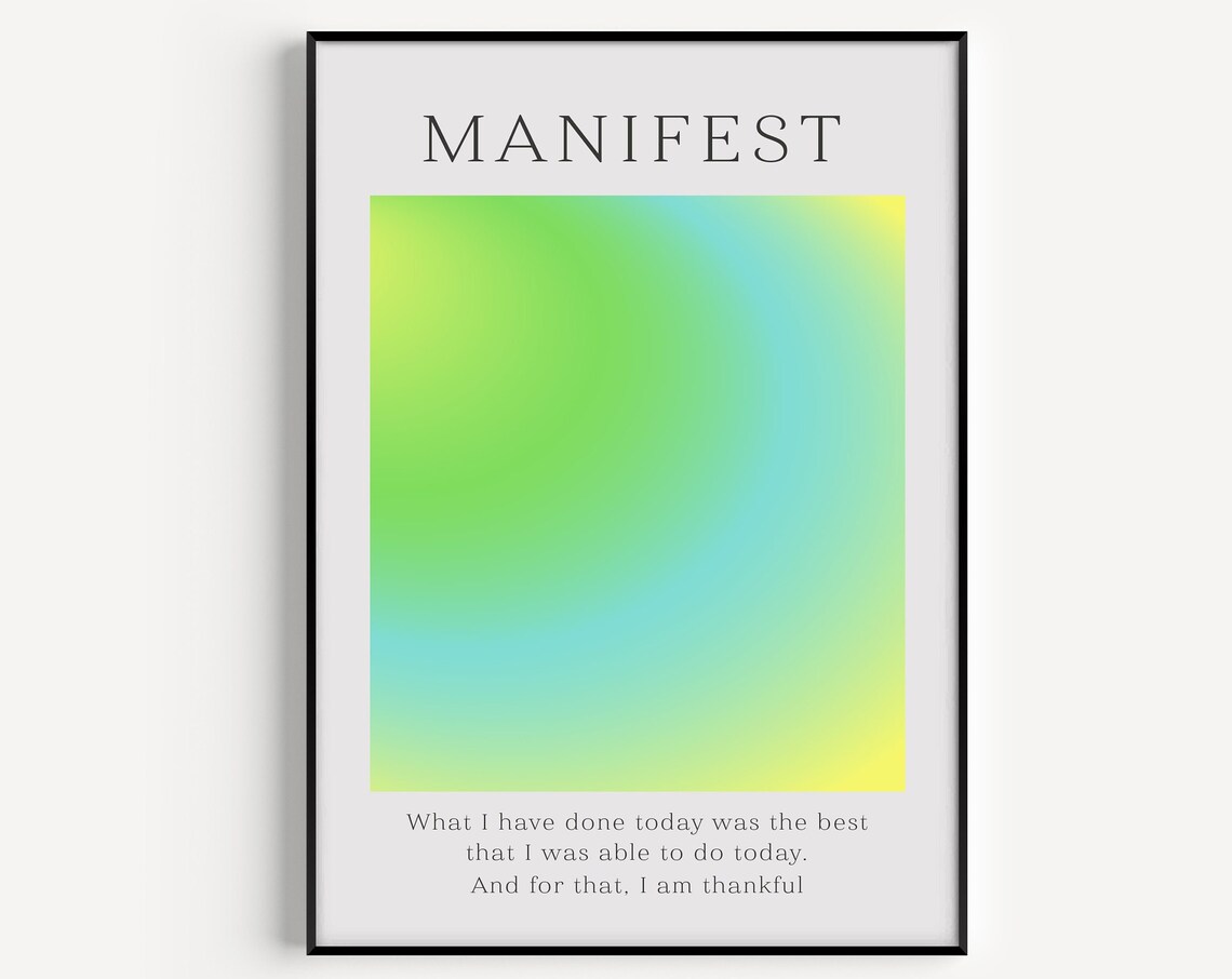 Manifest Gratitude Affirmation Green Blue Gradient Aura Poster