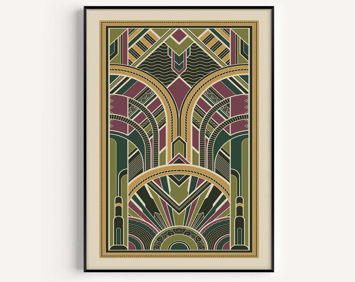 Art Deco Green Yellow Print Art Deco Print Geometric Print Art Deco Poster Wall Art Print Pink Art Print Green Art Deco