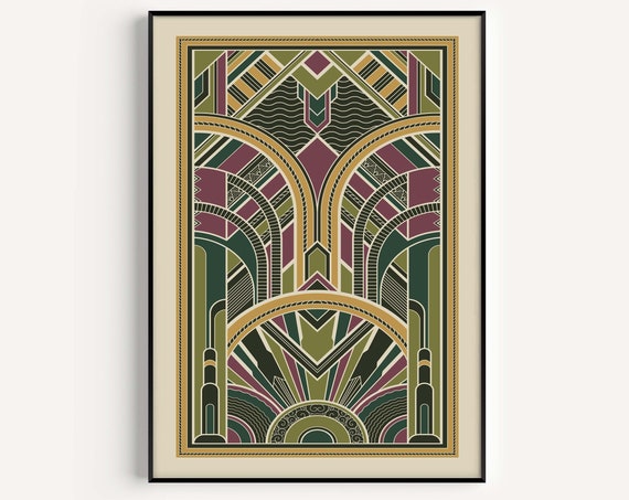 Art Deco Green Yellow Print Art Deco Print Geometric Print Art Deco Poster Wall Art Print Pink Art Print Green Art Deco