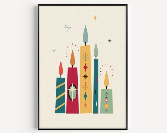 Christmas Candles, Mid Century Modern Art Print