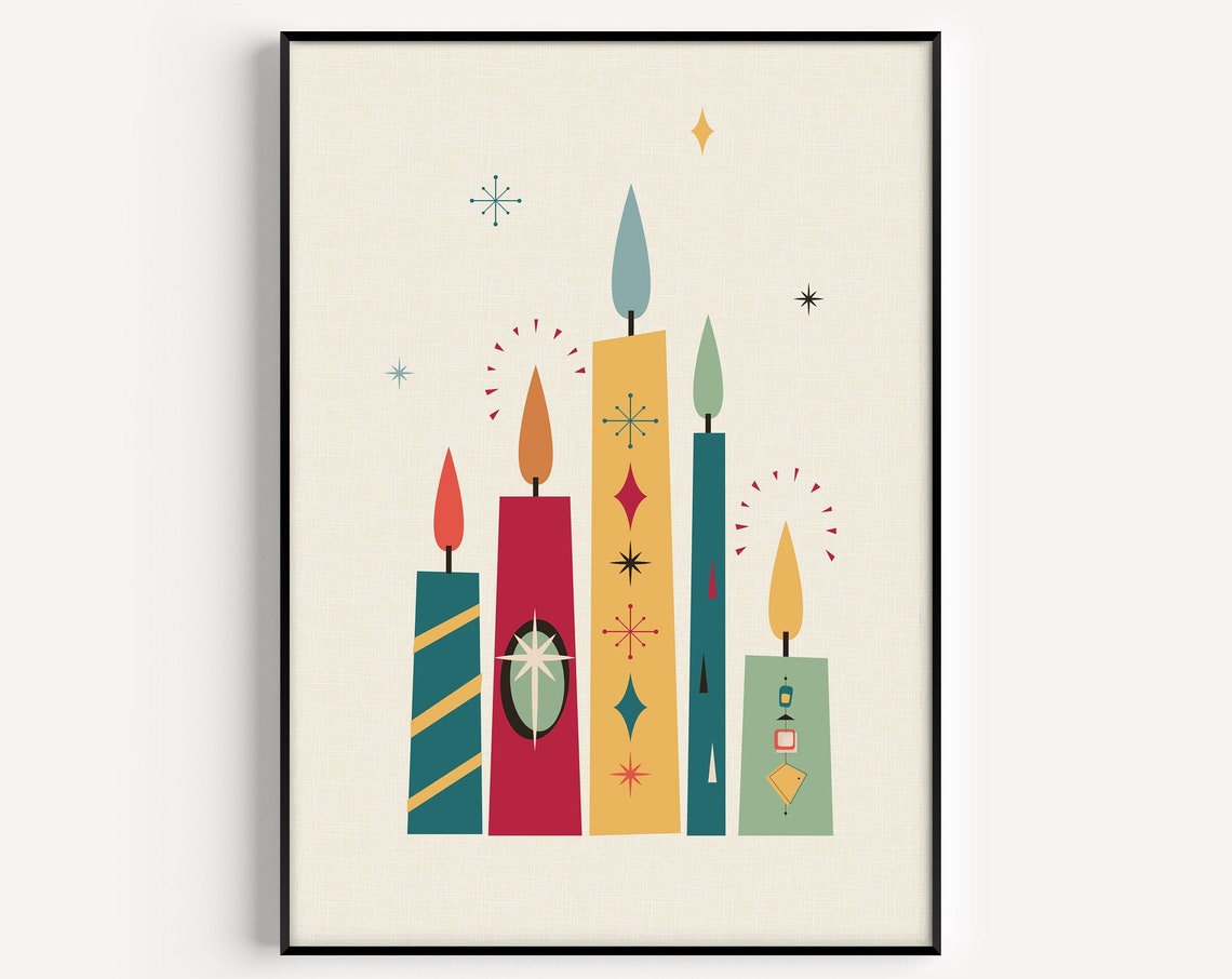 Christmas Candles, Mid Century Modern Art Print