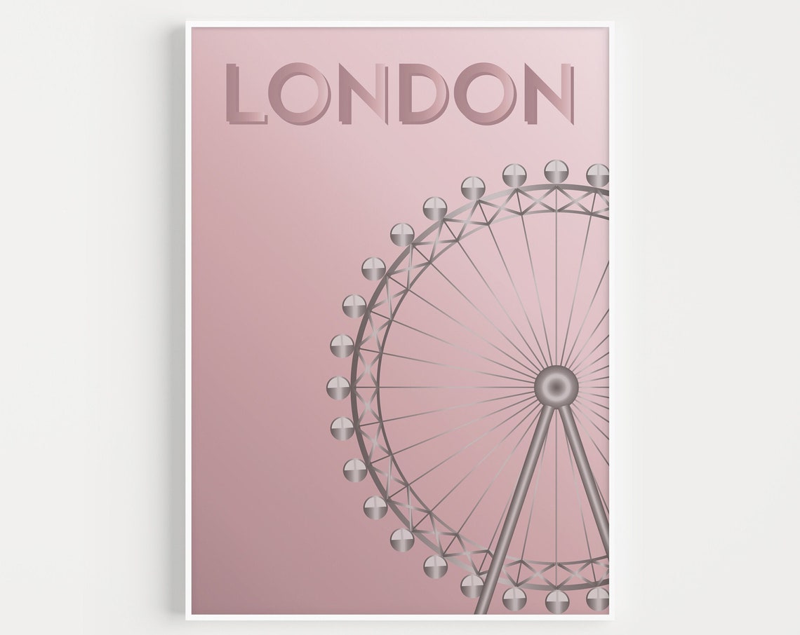 London Eye Print London Print Pink Print London Poster London Wall Art Travel Print Pink Art Print Wall Art London