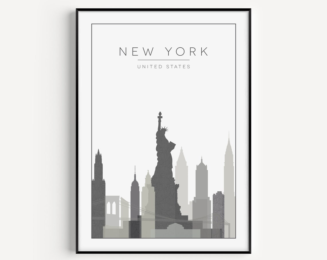 New York Print New York Wall Art Grey Art Print New York Travel Poster Grey Art Print New York Poster Travel Print Art