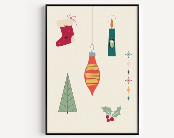 Christmas Mid-Century Modern Wall Art Print