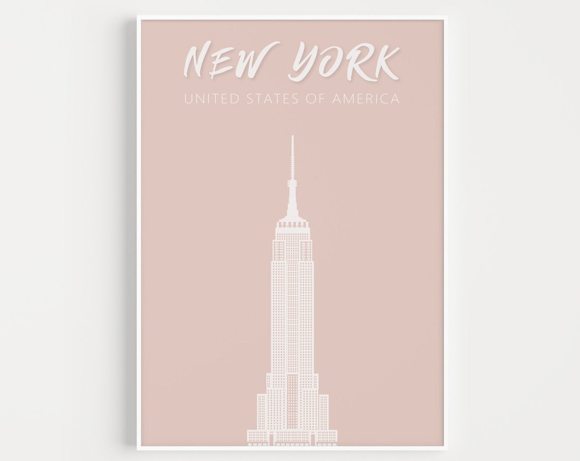New York Wall Art Pink Print New York Print New York Poster New York Travel Poster Art Travel Print New York