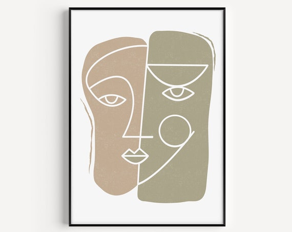Wall Art Print Face Print Abstract Print Boho Green Print Line Art Print Boho Boho Wall Art Line Art