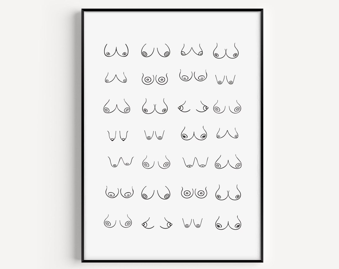 Boobs Print, Black And White Bathroom Humor Art Print