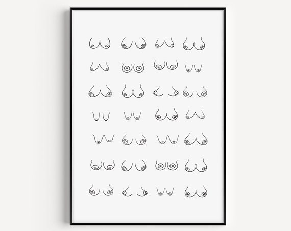 Boobs Print, Black And White Bathroom Humor Art Print