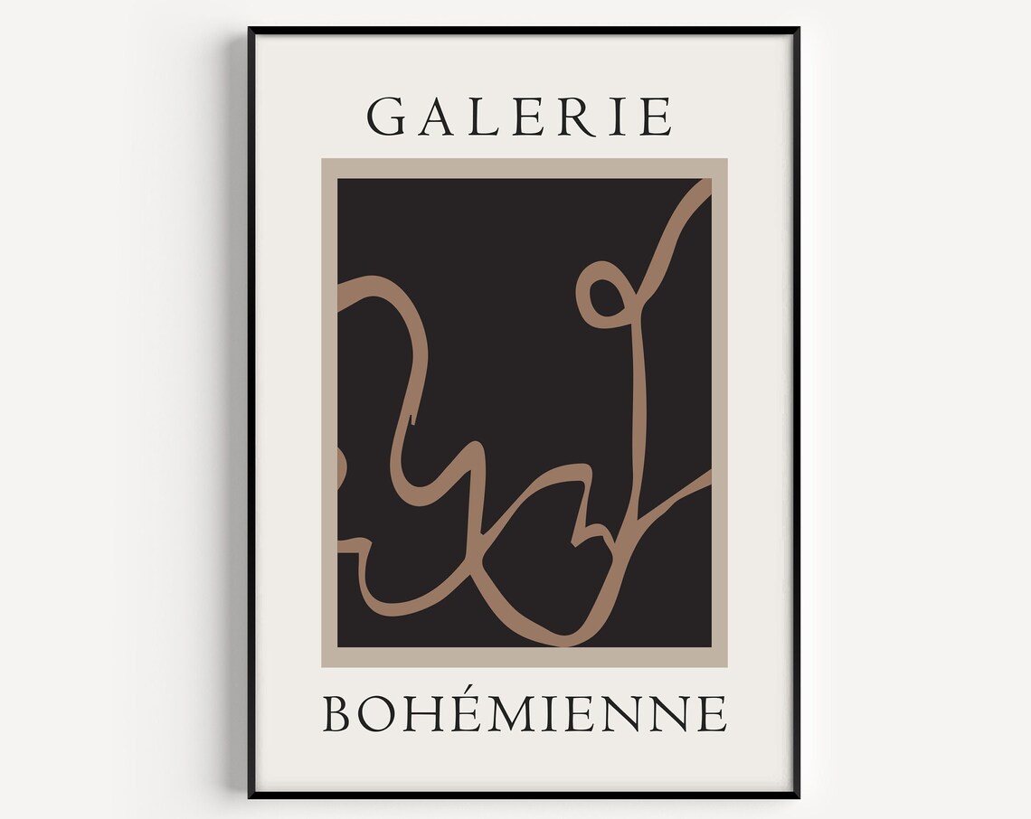 Galerie Bohemienne Abstract Squiggle Line on Black Art Poster