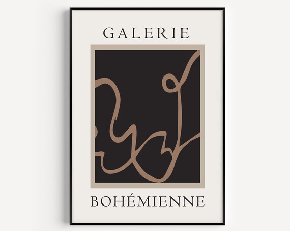 Galerie Bohemienne Abstract Squiggle Line on Black Art Poster
