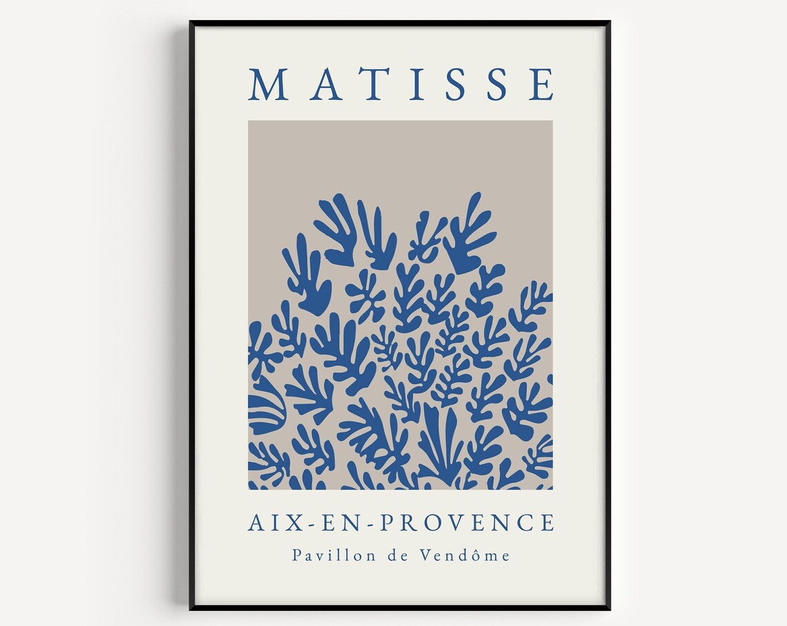Blue Henri Matisse-Inspired Boho Wall Art Print
