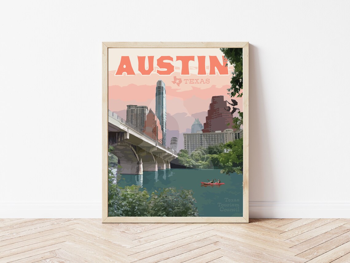 Austin Texas Vintage Travel Poster Print