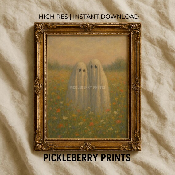 Cute Ghosts In Vintage Paintings Halloween Art Decor Farmhouse Gallery Wall Prints Fall Print
