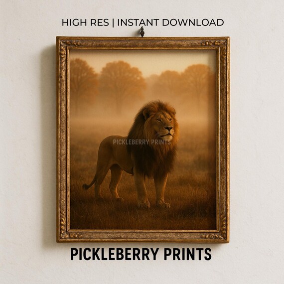 Majestic Lion In Golden Sunset Print Wall Art Instant Wildlife Home Decor Safari Animal Lover Gift