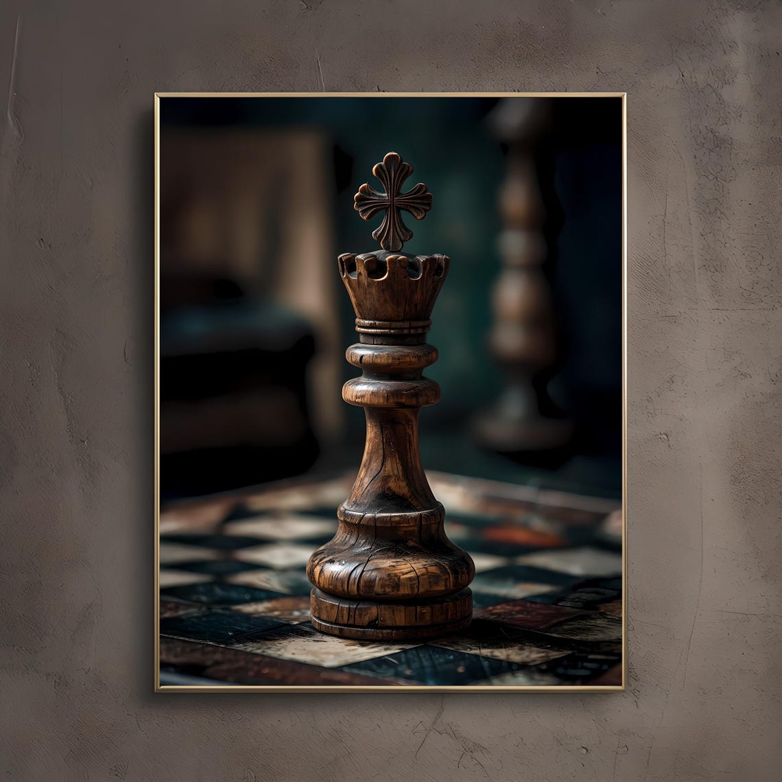 The Strategist Fine Art Chess Print Surreal Dark Academia Librariancore Decor Moody Piece Wall Poster