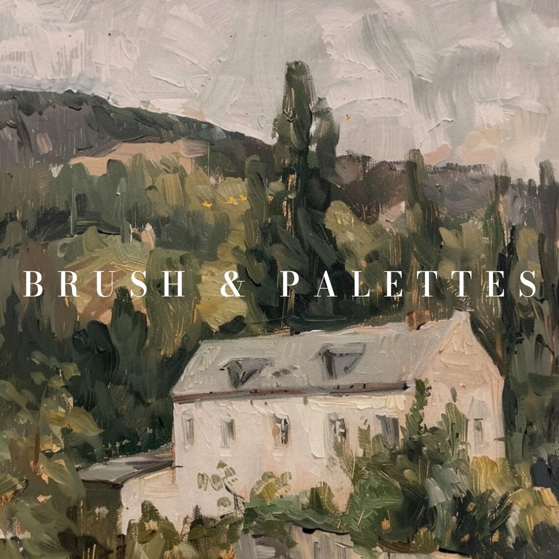 White Country House Among Green Trees Hillside Painting Poster - Image 3