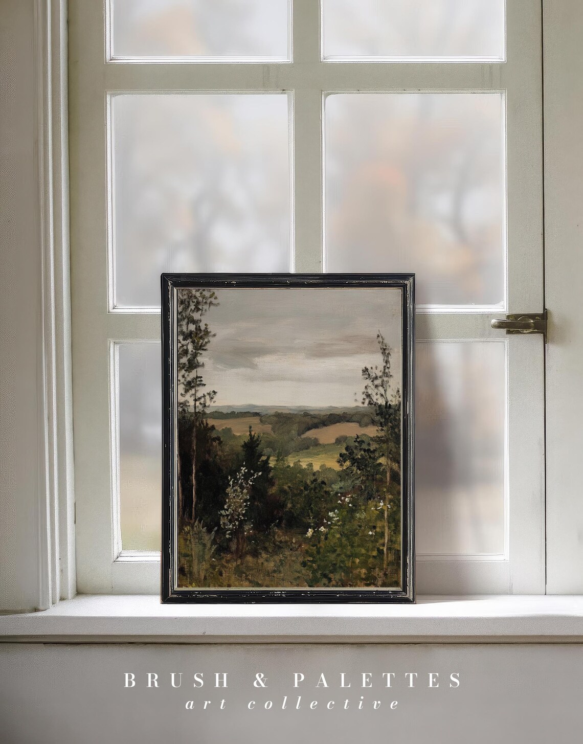 Pastoral Countryside Vista Trees Framing Rolling Hills Painting Poster - Image 2