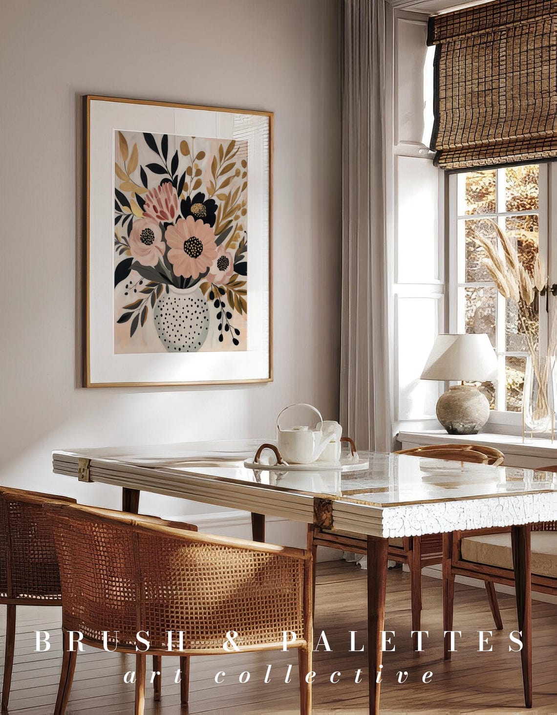 Blush Pink Black Gold Floral Vase Modern Boho Botanical Wall Poster - Image 2
