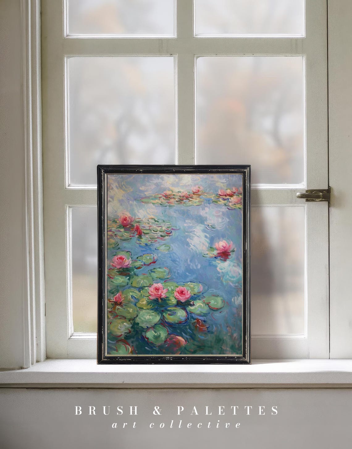 Water Lily Pond Impressionist Floral Pink Blooms Painting Poster - Image 3