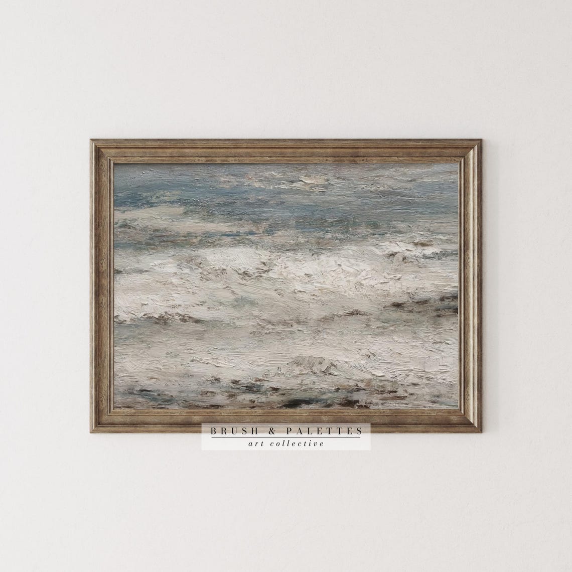 Rough Sea Aerial Ocean Waves Textured Neutral Painting Poster - Image 2