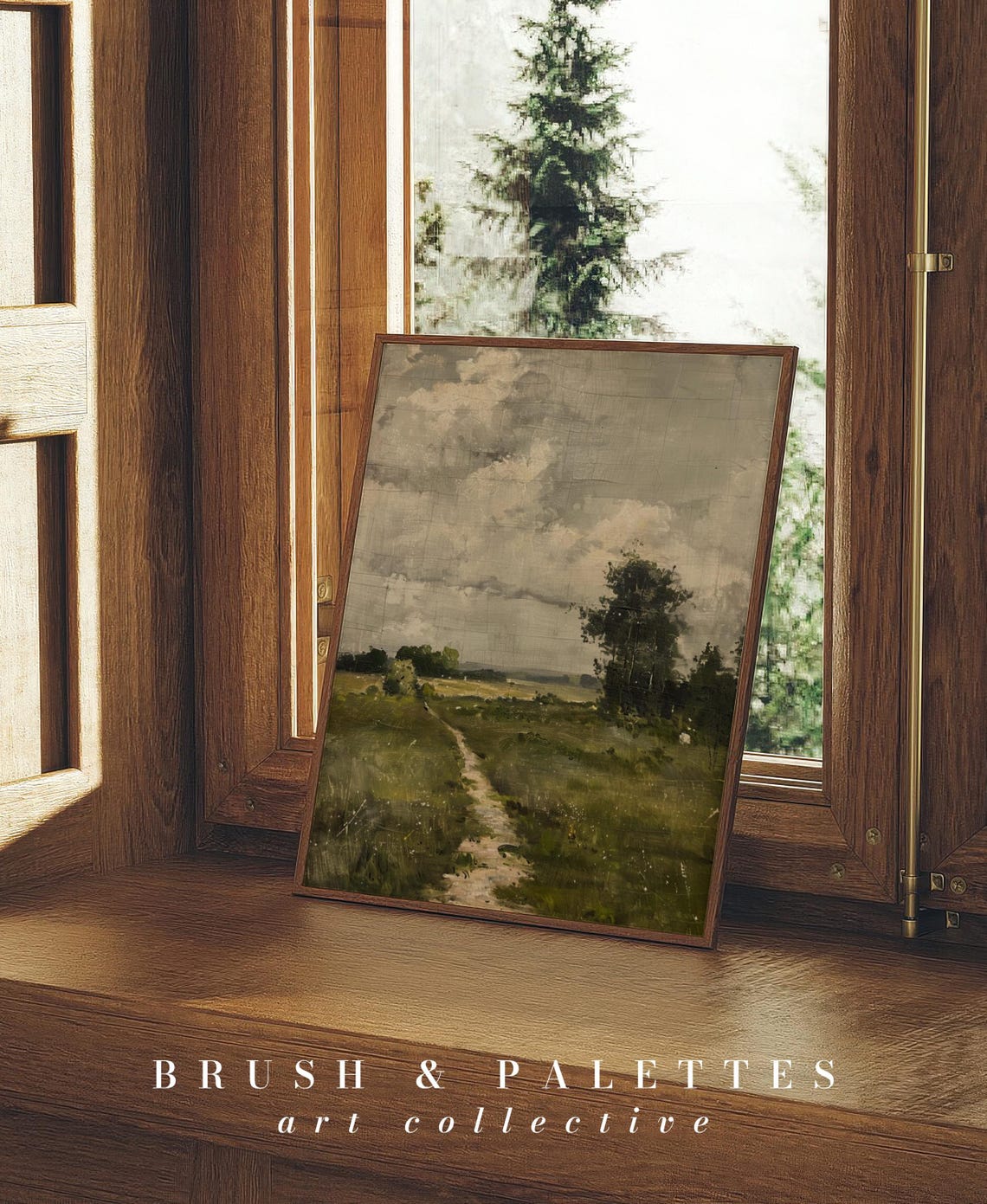 Quiet Countryside Path Under Cloudy Sky Rustic Muted Landscape Poster - Image 3
