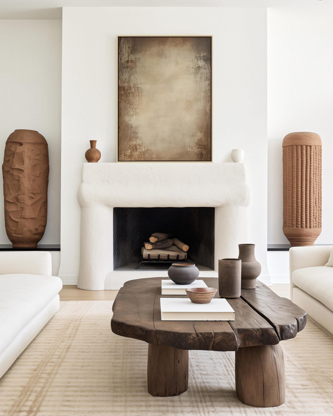 Minimalist Beige Textured Abstract Wabi Sabi Style Warm Wall Art - Image 2